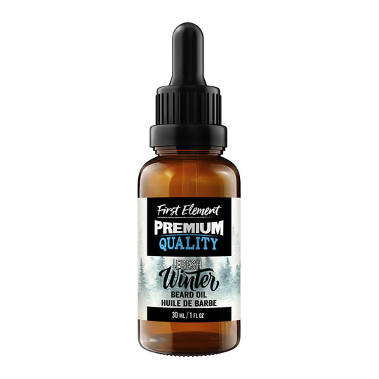 Fresh Winter Beard Oil - First Element Premium Fresh Winter scented Beard Oil. Our Beard Oil comes in a nice 30ml amber glass bottle with dropper. Premium quality, hand made in Canada, all natural, hand poured beard oil