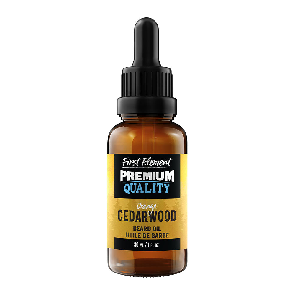 Orange Cedarwood Beard Oil - First Element Premium Orange Cedarwood scented Beard Oil. Our Beard Oil comes in a nice 30ml amber glass bottle with dropper. Premium quality, hand made in Canada, all natural, hand poured beard oil