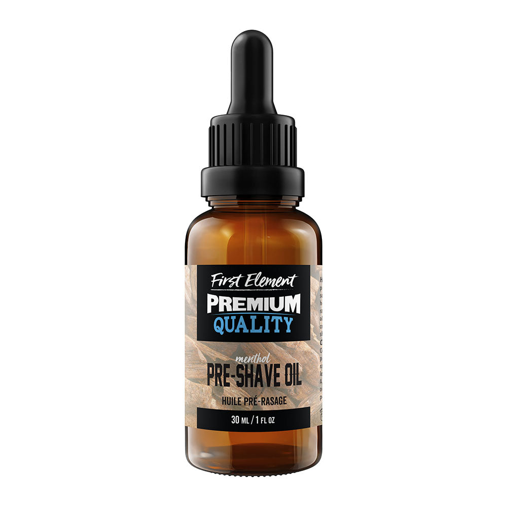 Pre-Shave Oil 30 ml amber glass bottle with dropper - First Element - This pre-shave oil is a well-balanced product, with moisturizing properties, clarifying properties and healing properties. An essential product for the perfect shave.