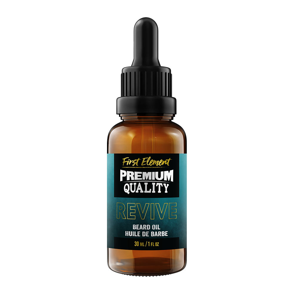 Revive Beard Oil - First Element Premium Revive scented Beard Oil. Our Beard Oil comes in a nice 30ml amber glass bottle with dropper. Premium quality, hand made in Canada, all natural, hand poured beard oil