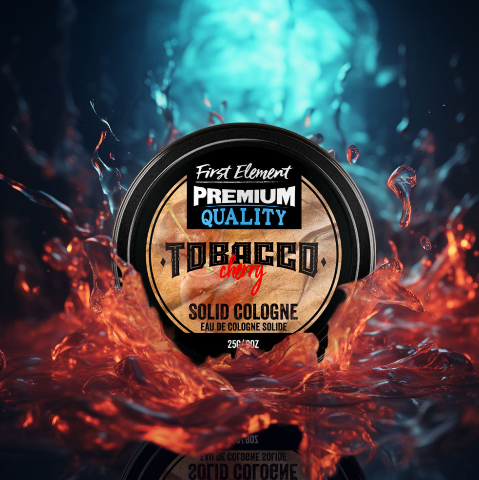 Cherry tobacco solid cologne on magazine splash photo made in Canada